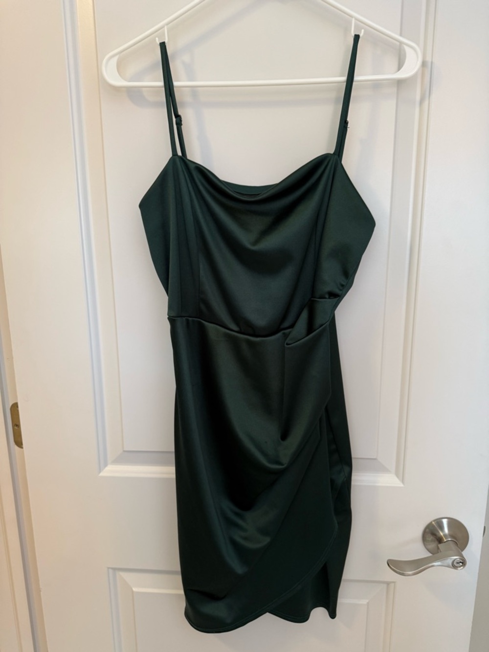 Emerald Sundae Dark Green Satin Cowl Mini Dress